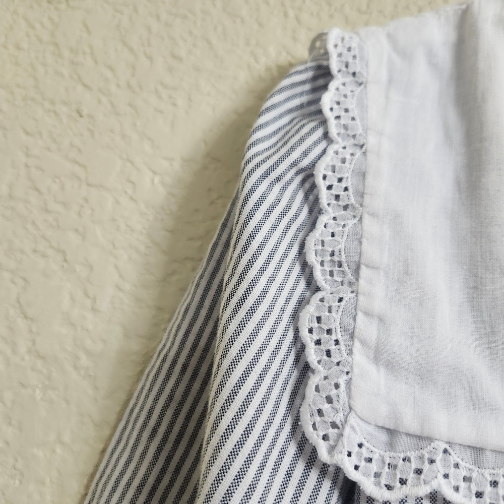 VTG Mousefeathers Size 6 Grey White Striped Lace Collar Puff Sleeve Ruffle Dress - Picture 9 of 16